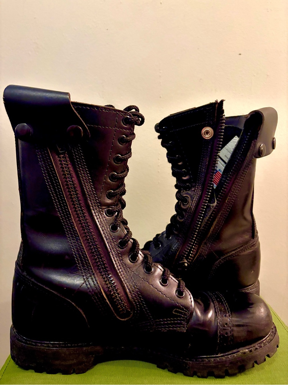Men's Black Lace-Up Side-Zip Military Style Leather Boots
